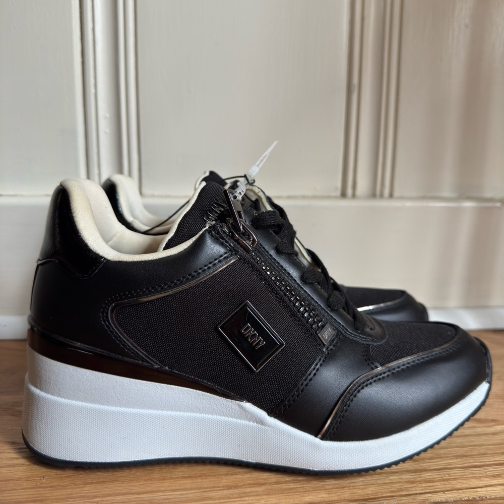 DKNY Black and White Wedge Sneakers
